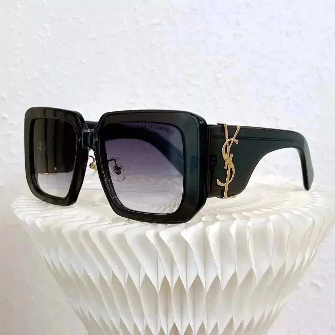 Women's Acetate Square Sunglasses - Large Frame, Gray Lenses, Gold Logo - 2024 Fashion