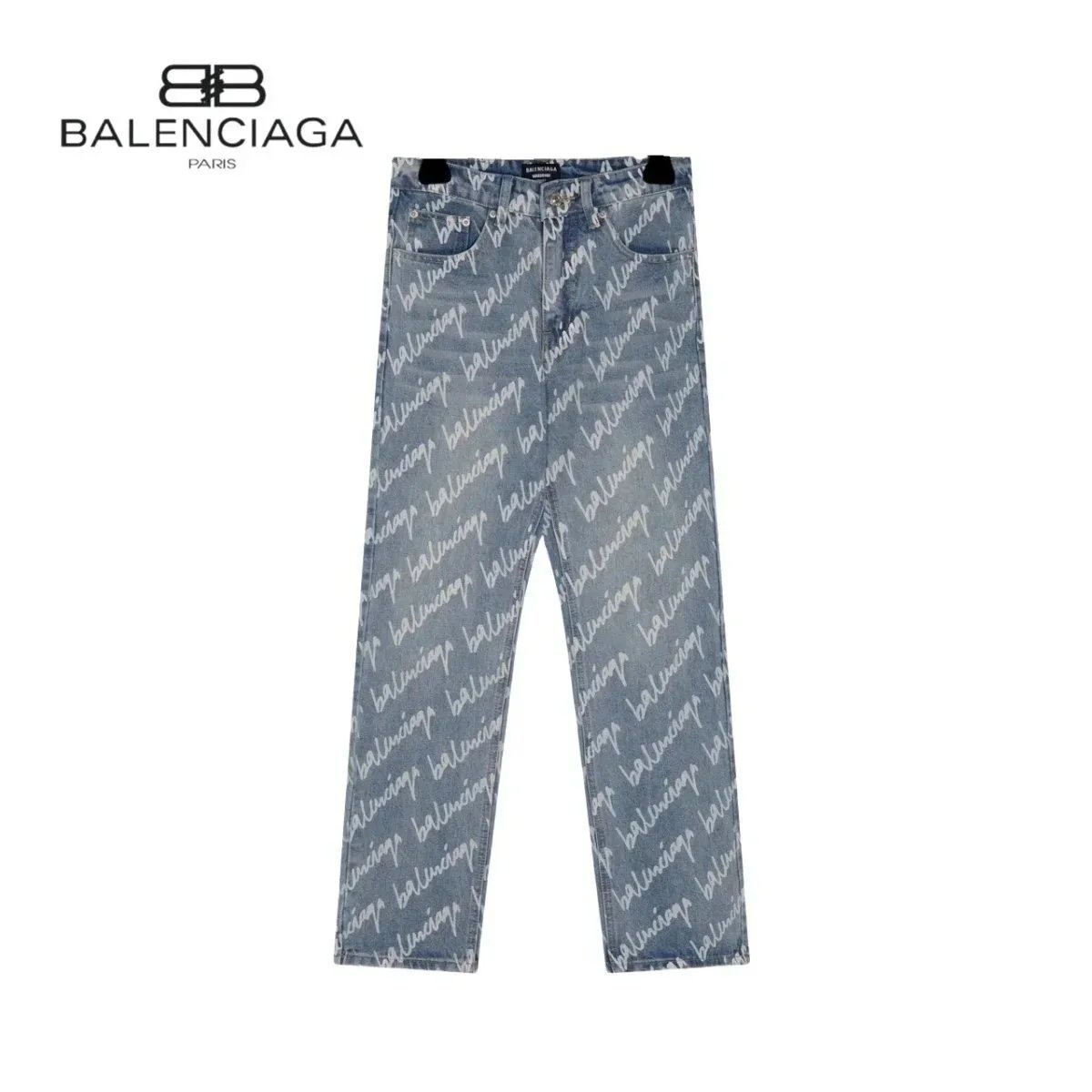 Balenciaga Womens Monogram Print Boyfriend Oversized Denim Jeans Pants Sz 27/170