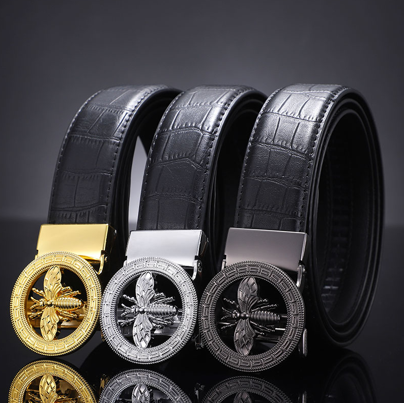 Men's Luxury Cowhide Leather Belt with Automatic Buckle: Versatile Genuine Bamboo Business Casual Belt