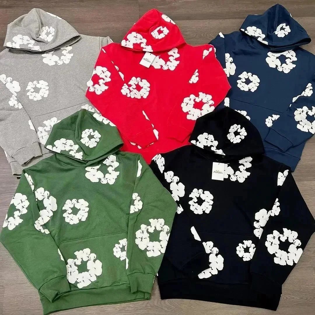 Distinctive American Style Street Foam Printed Hooded Sweater Pants suit Fashion All-match Casual Solid Color Hoodie