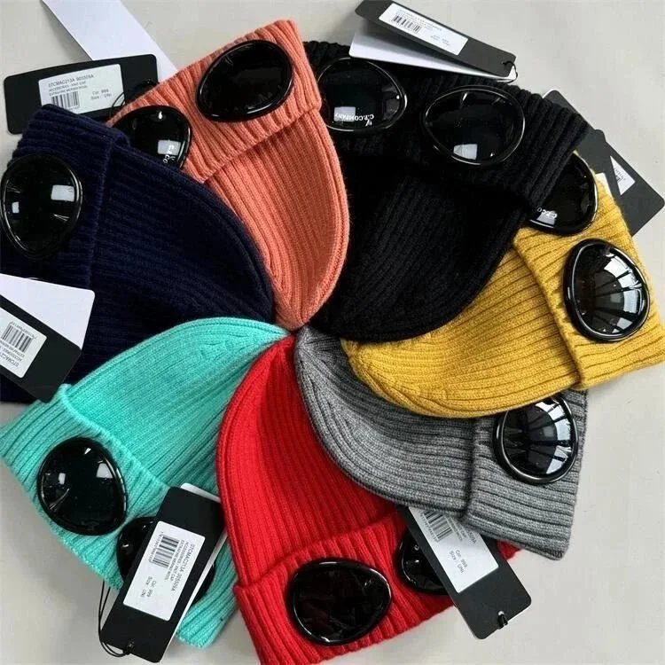 Designer Winter Hat with Two Detachable Goggles - Knitted Wool Beanie Cap for Men and Women - Perfect for Outdoor Sports