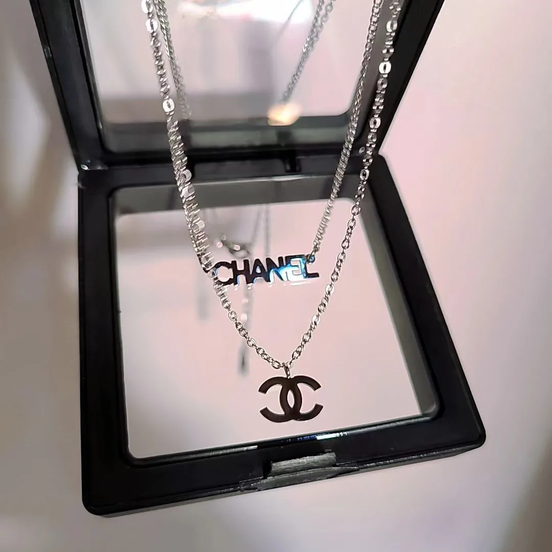 Titanium steel necklace high color value double pendant high fashion accessories antioxidant -0642