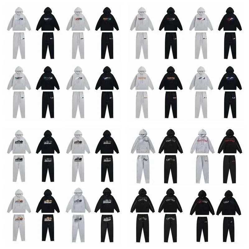 Men's Designer Gradient Color Casual Tracksuit Velvet Hooded Towel Tiger Embroidery Pants Set