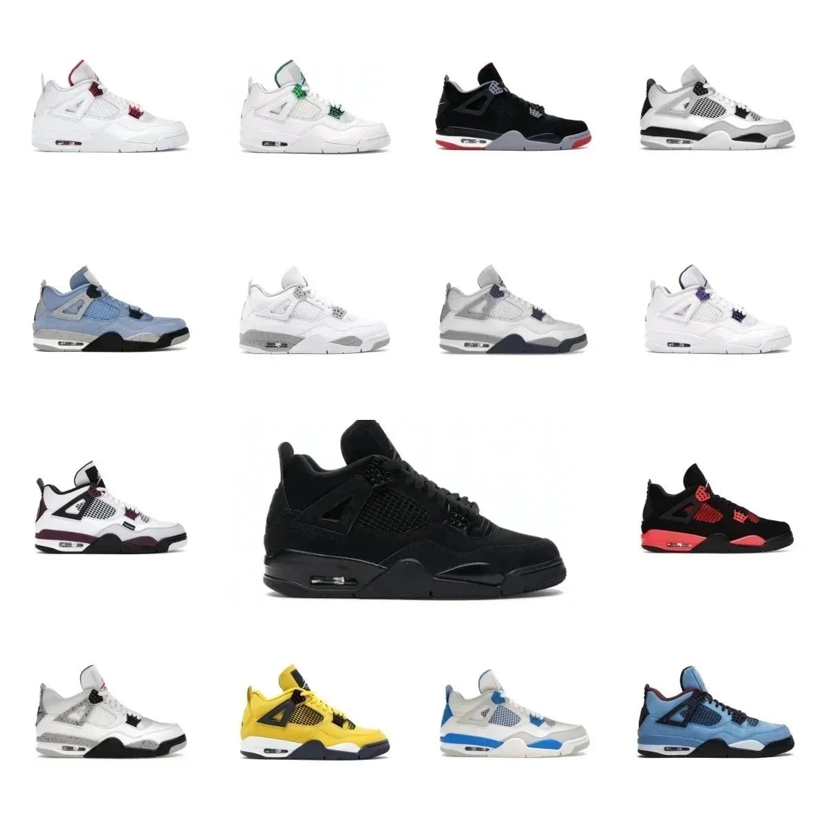 Men Women 4s Military Black Bssketball Shoes Jumpman 4 Black Cat Neon Red Thunder Lightning Motorsports Pure Money University Blue Sports Jordans4