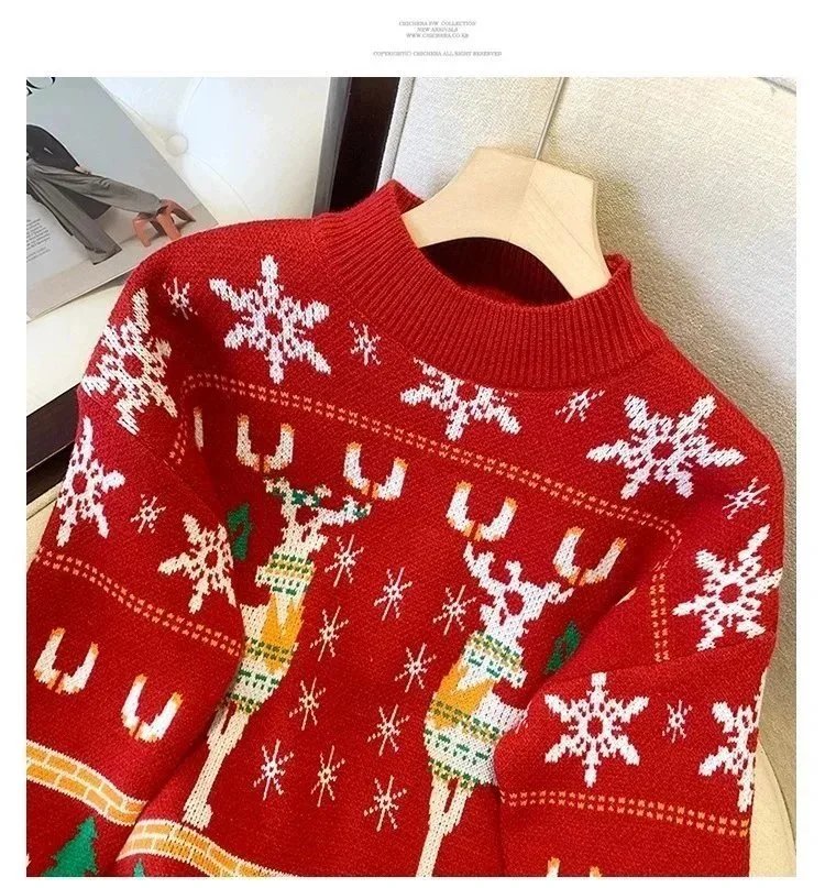 Loose Knit Pullover Sweater, Christmas Sweaters Women, Thick Knitted Couple Wear Sweater, Womens Oversized Pullover Sweaters, Autumn Winter Long Sleeve Pul