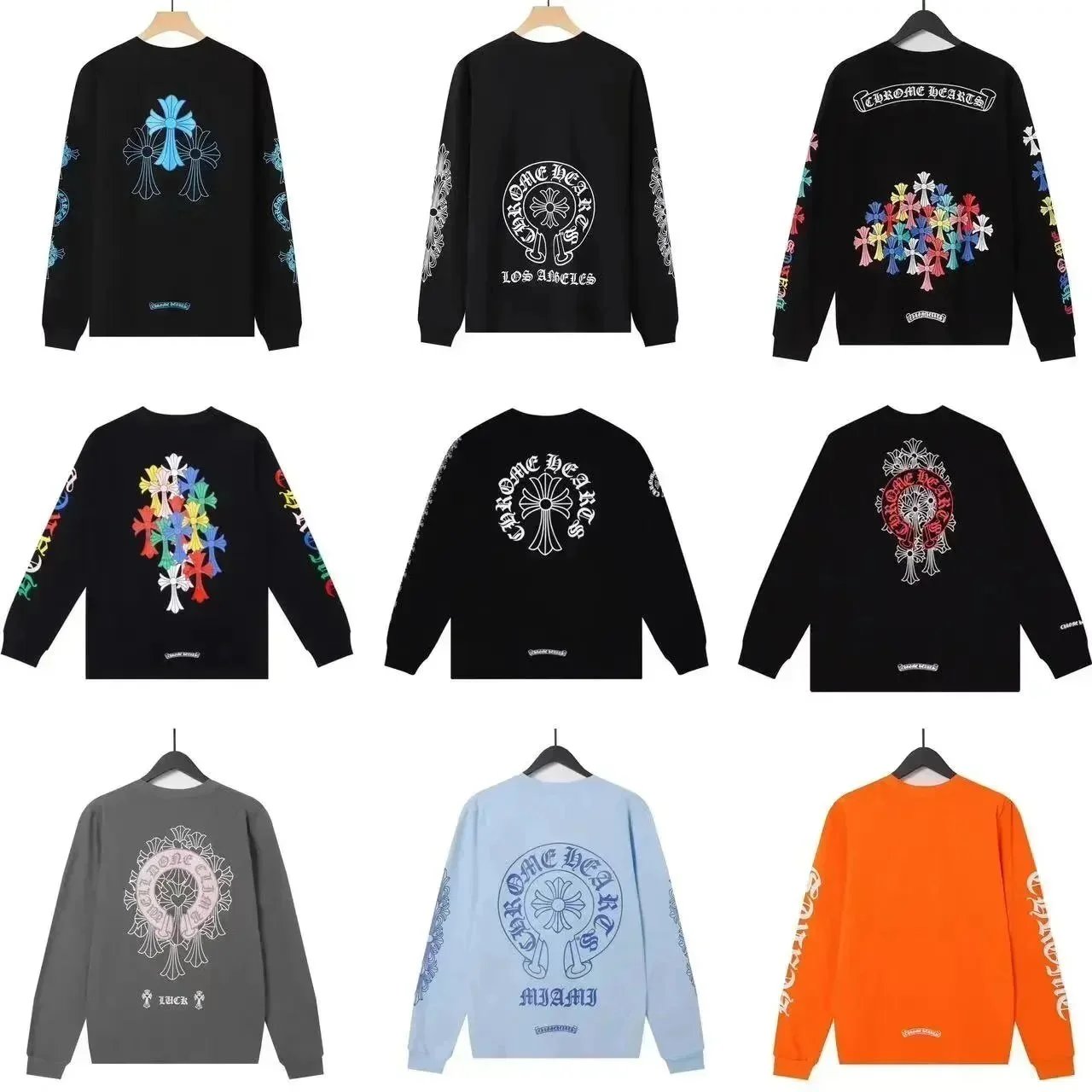 Flyerbuy long-sleeved T-shirt crew neck cotton all-match for men and women