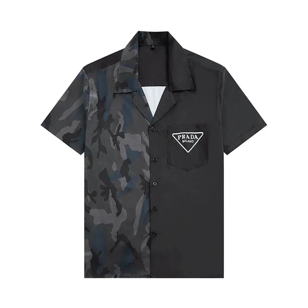 Geometric Print Short Sleeve Men's Dress Shirt - Casual & Business Casual Turn Down Collar Blouse