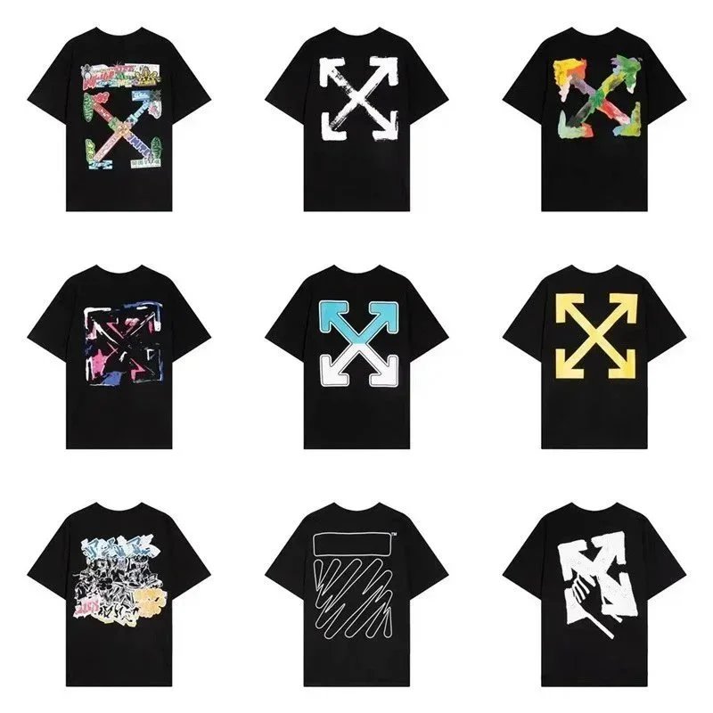 New OFF WHITE OW Graffiti arrow Print Casual Short Sleeve Tee Top Unisex T-Shirt-01