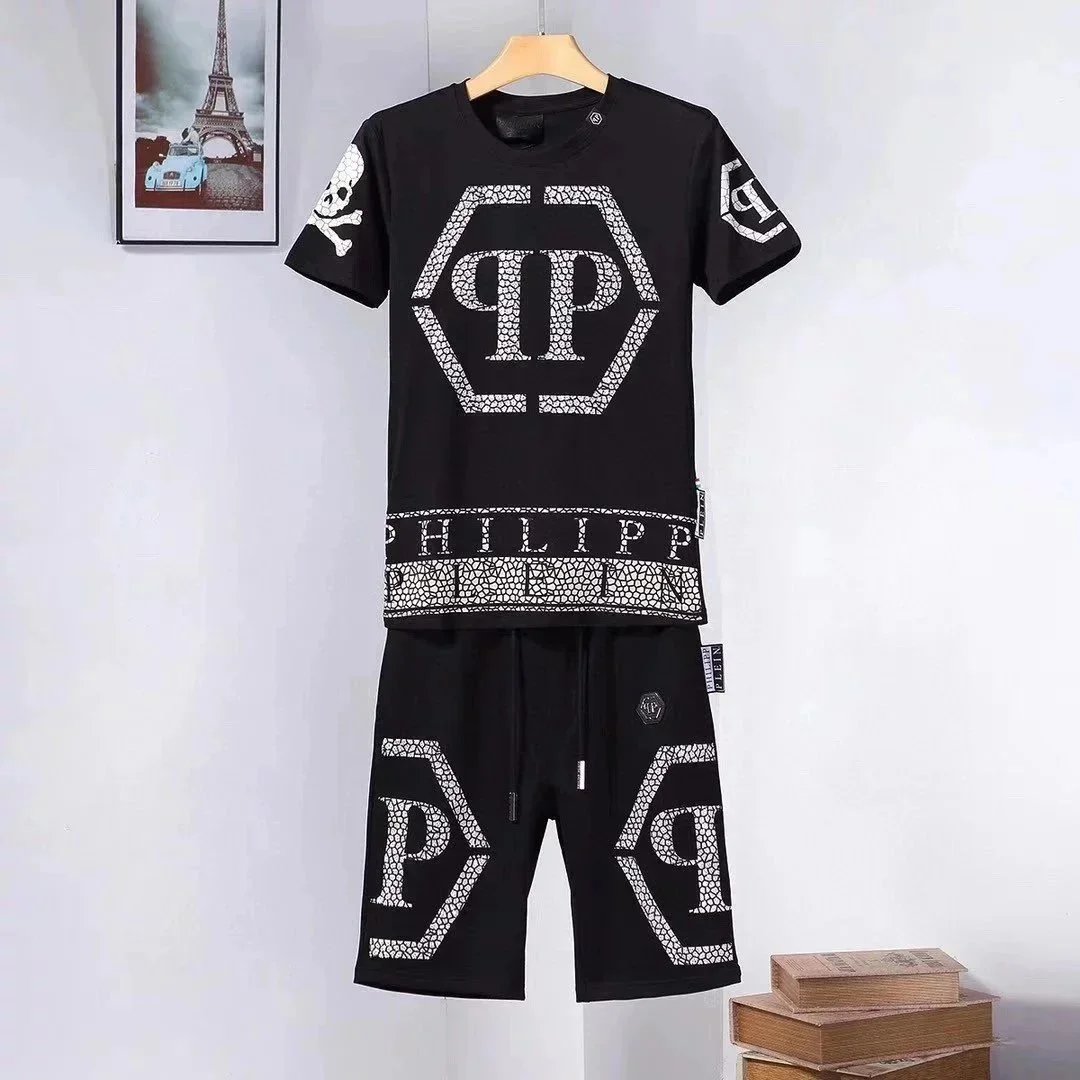 Mens Tracksuits Sets - Casual Cotton Blend Athletic Suit with Graphic Tee and Shorts, Lightweight for Daily Use
