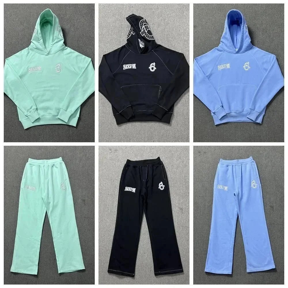 Neu Herren 6Pm Drill bestickt Hip Hop Pullover Hoodie Jogginghose Trainingsanzug Sixpm