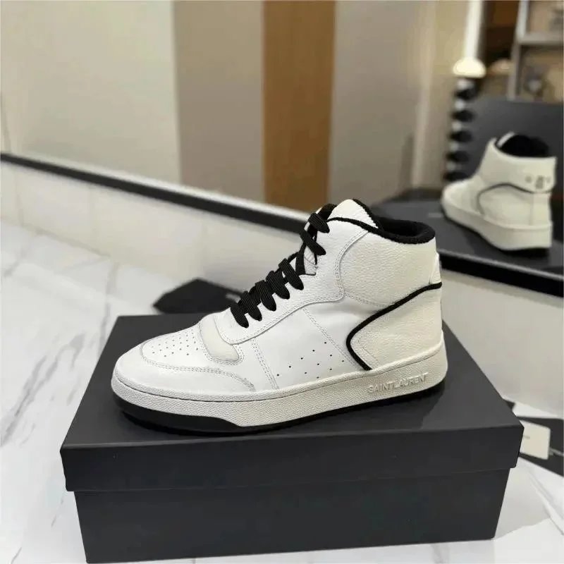 SAINT LAURENT  White Mid-top Sneakers - Smooth & Grained Leather