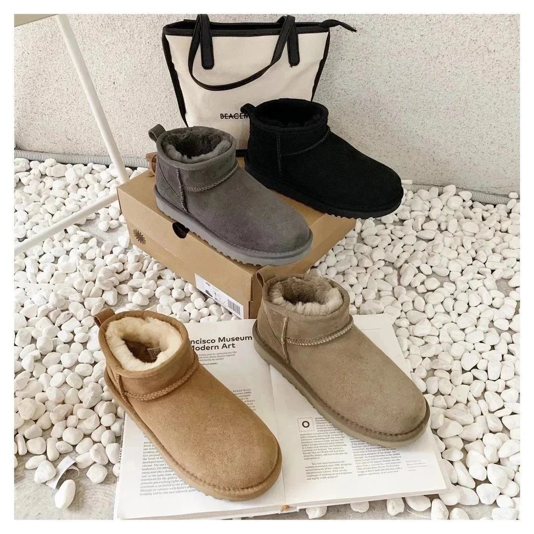Women Men Mini Snow Uge Boots Slippers Winter New Popular Ankle Sheepskin Fur Plush Keep Warm Fluffy Sherpa Fleece Beautiful Gift Antelope Reindeer Color