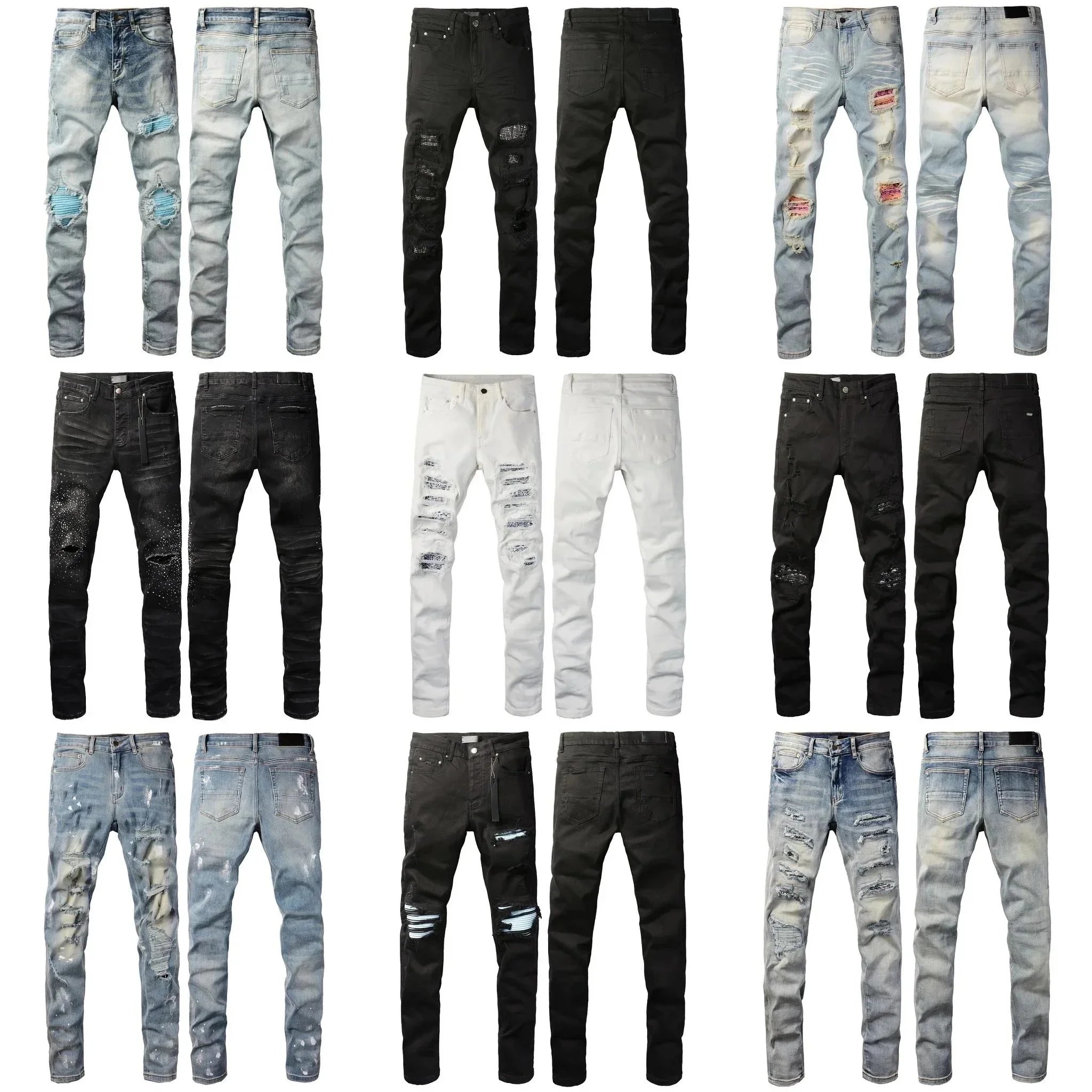 Men's Jeans Mens Designer Jeans | Premium Distressed Ripped Biker Denim Pants | Black/Blue | Slim Fit - 2024 Collection J250120