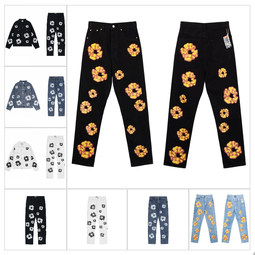 Distinctive Black Washed Denim Jeans with Floral Beaded Detailing for Men's Street Style