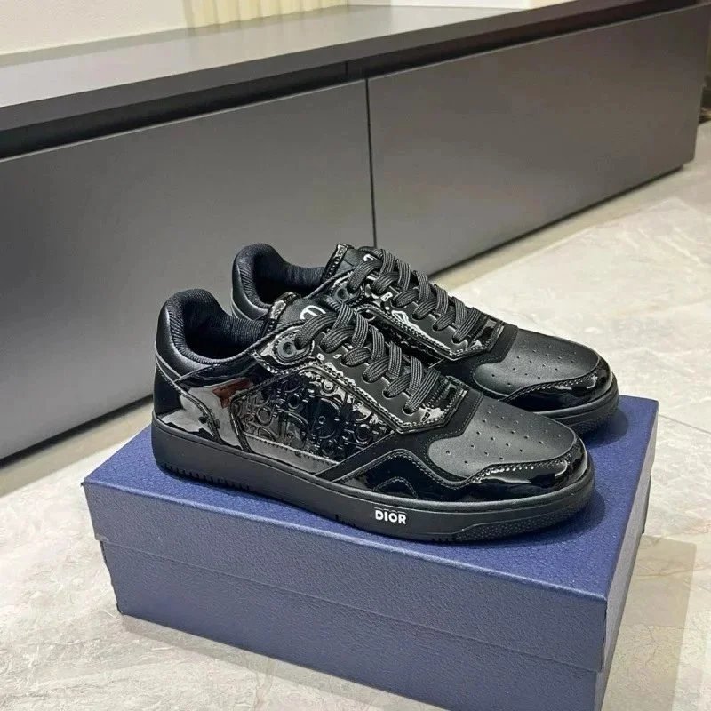 Christian Dior Men Black B27 Oblique Gravity Patent Leather Sneaker Shoes Sz 45