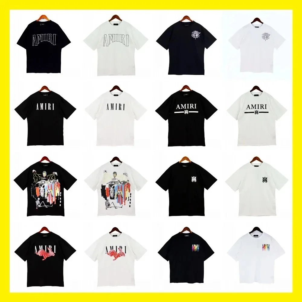 Men Women T-shirt Short Sleeve Couple Cotton Tee, Starry Sky Printed Unisex Amiries Letter Bone CD Graffiti T-shirt