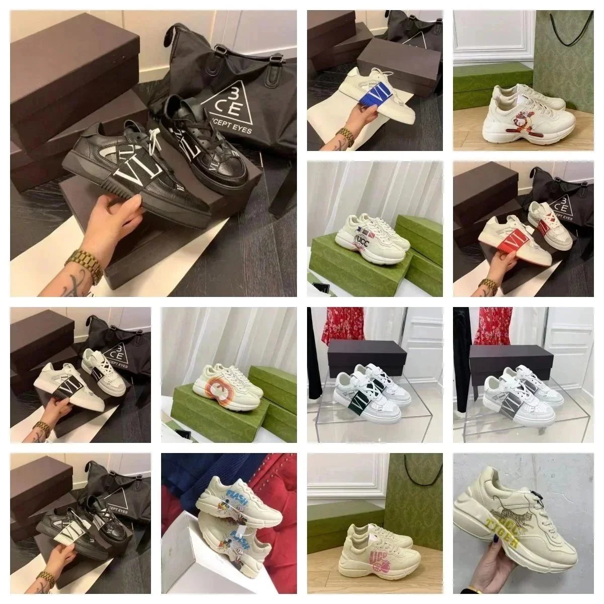 Beige Leather Designer Sneakers: Luxury Vintage Rhyton Style Trainers, Men and Women's Fashion Shoes