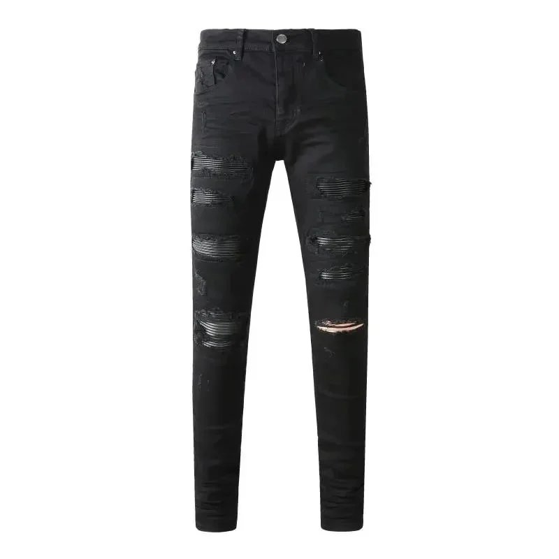 Mens designer jeans Men Jean black Alphabet embroidery Skinny knee hole Straight Ripped hole Men Vintage Distressed Fashion men Jean Pants
