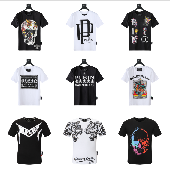Men's Cotton T-Shirt with Rhinestone Skull Design - Short Sleeve, Round Neck, Casual 2024 Fashion Top-023