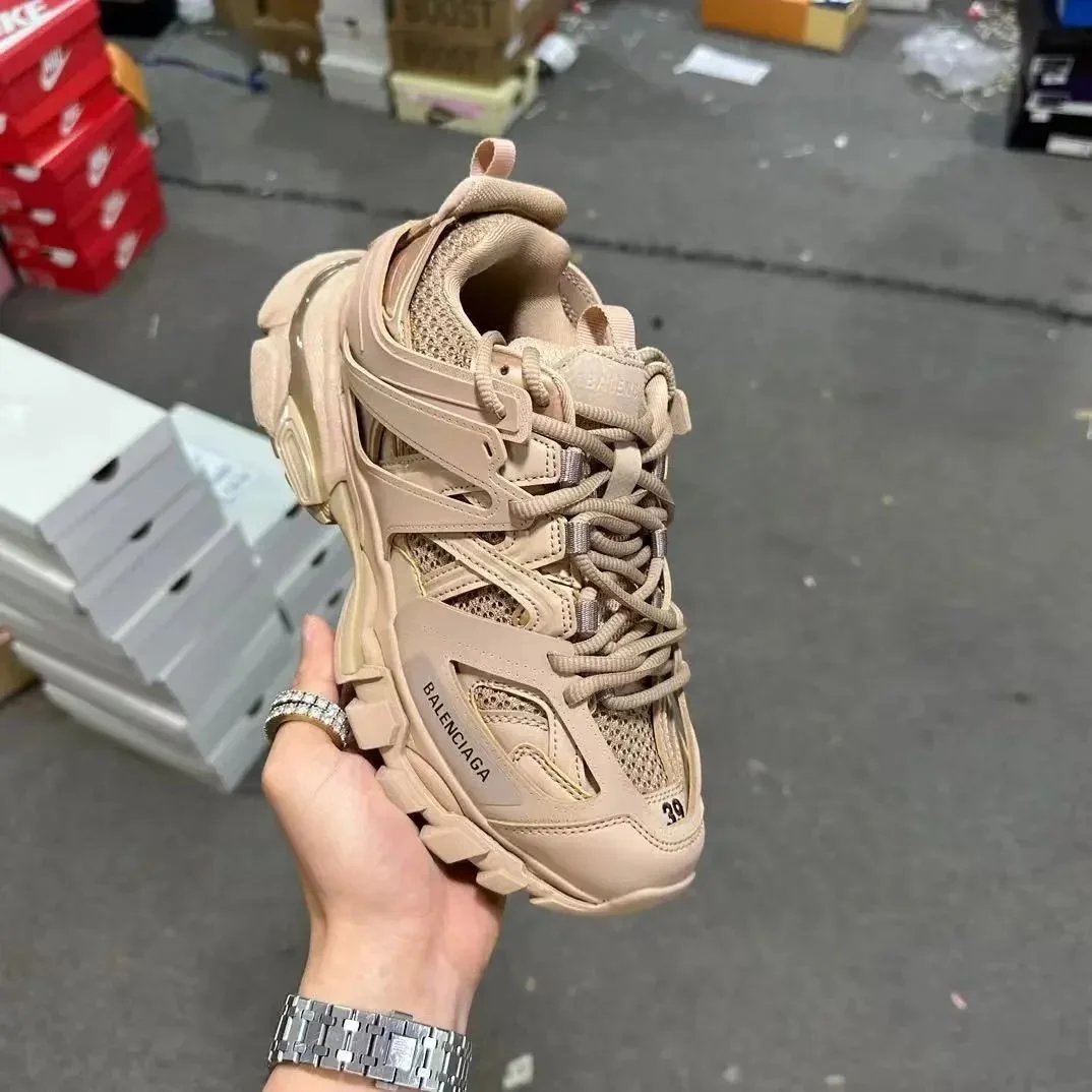 Balenciaga Beige Mesh and Leather Track Sneakers Size 38