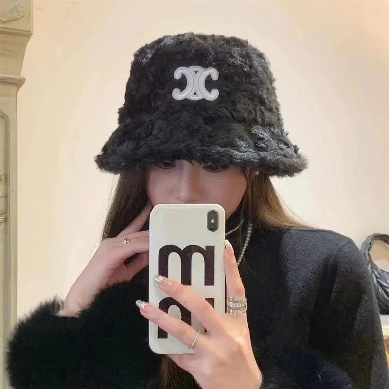 Auth Celine Black Mohair Bucket Hat - One Size