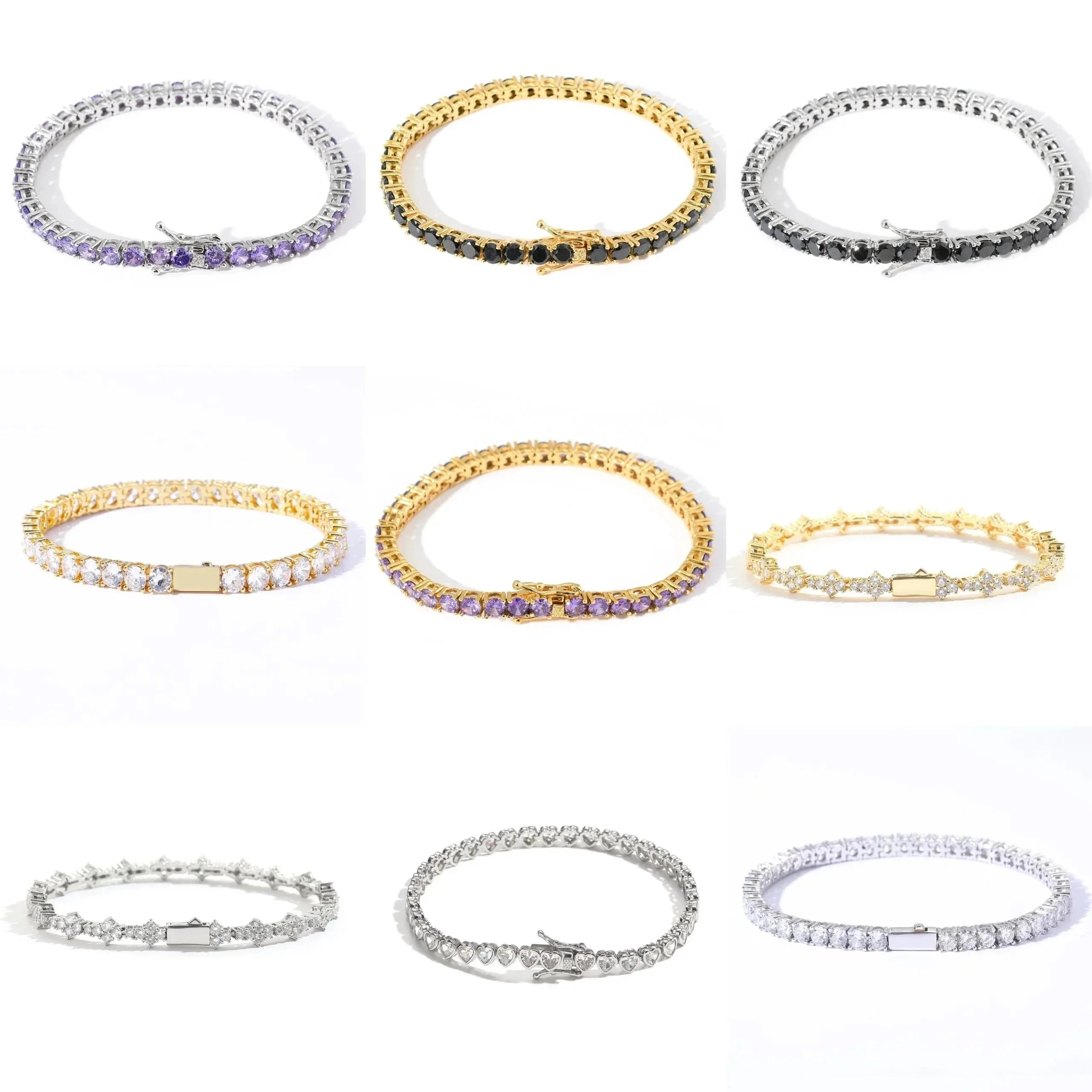 Shiny hip hop tennis chain micro set zircon bracelet for men and women jewelry -0723