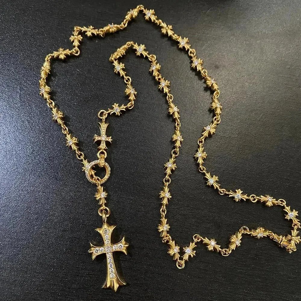Exquisite S925 Silver Cross Pendant Necklace with Micro-Inlaid Diamonds for Men and Women