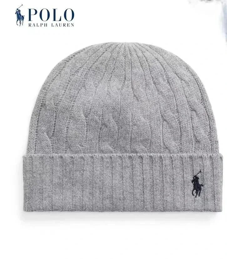 Polo Ralph Lauren Unisex Cable-Knit Wool-Cashmere Beanie Soft Grey