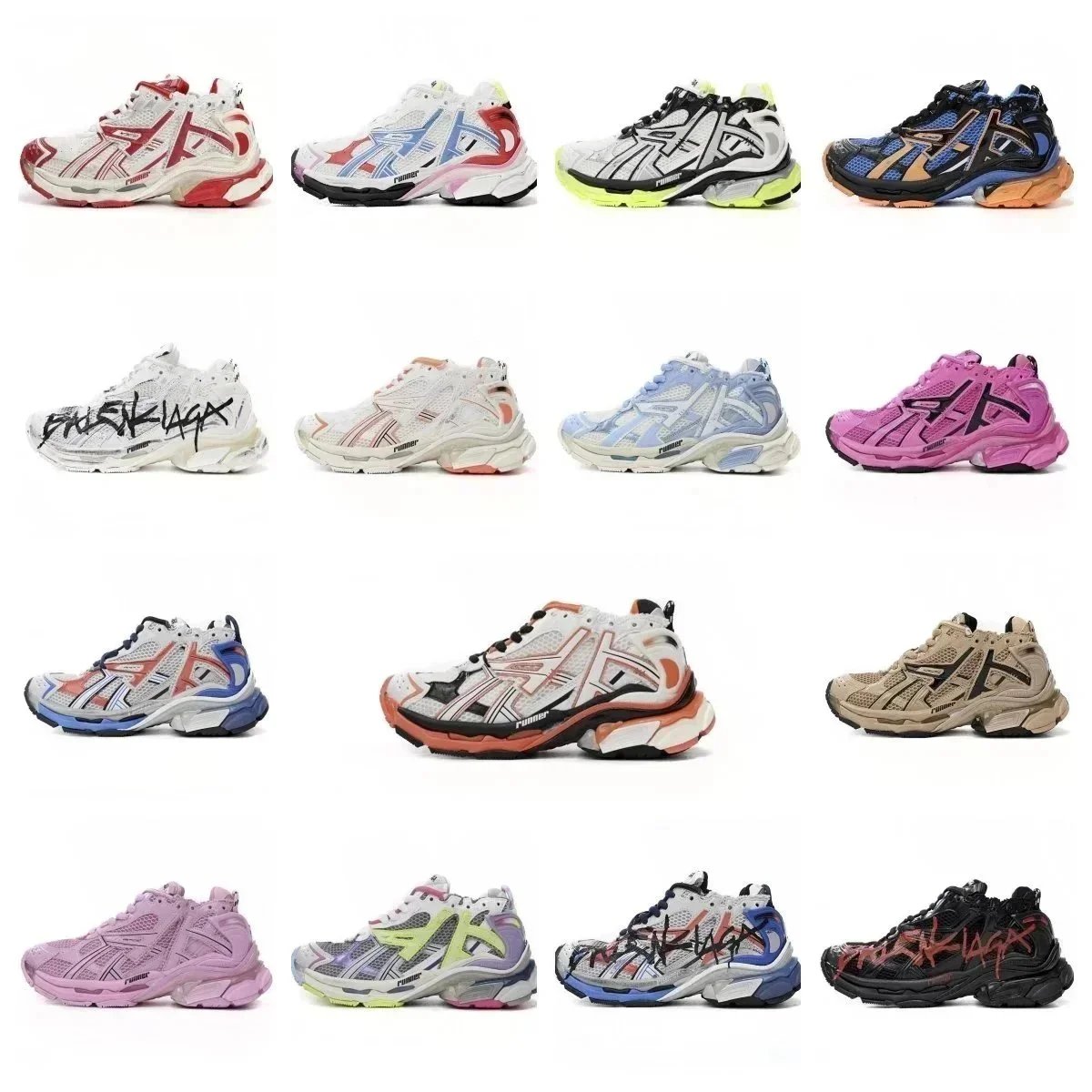 Men's Designer Graffiti Sneakers in White, Green, Pink, Blue, Orange, Purple, Black, and Red Multicolor