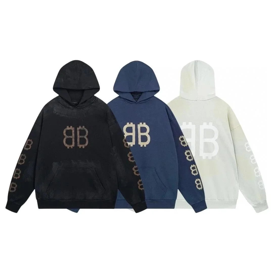 Mud Dyed Letter Print Oversized Hoodie - Casual Loose Fit Sweatshirt