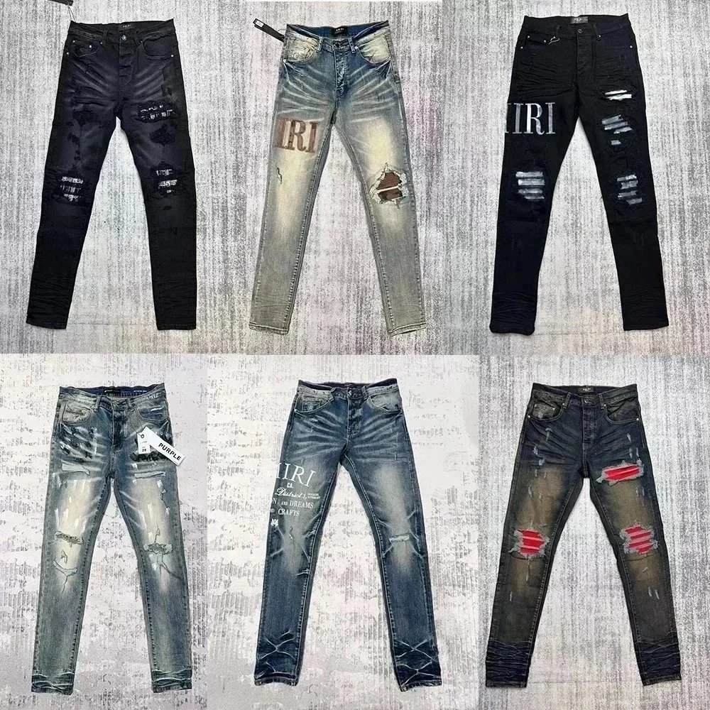 Purple Designer Men's Jeans: Slim Fit, Retro Fashion, Motorcycle Cycling Denim