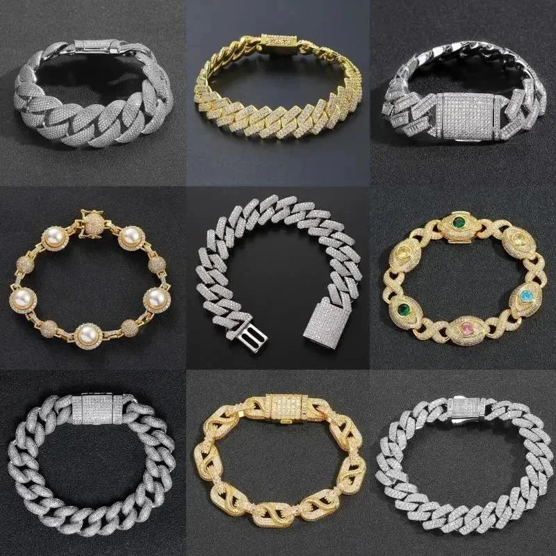 5A * Cubic Zirconia Stone Flash Diamond Bracelet high quality Hip Hop Jewelry -0288