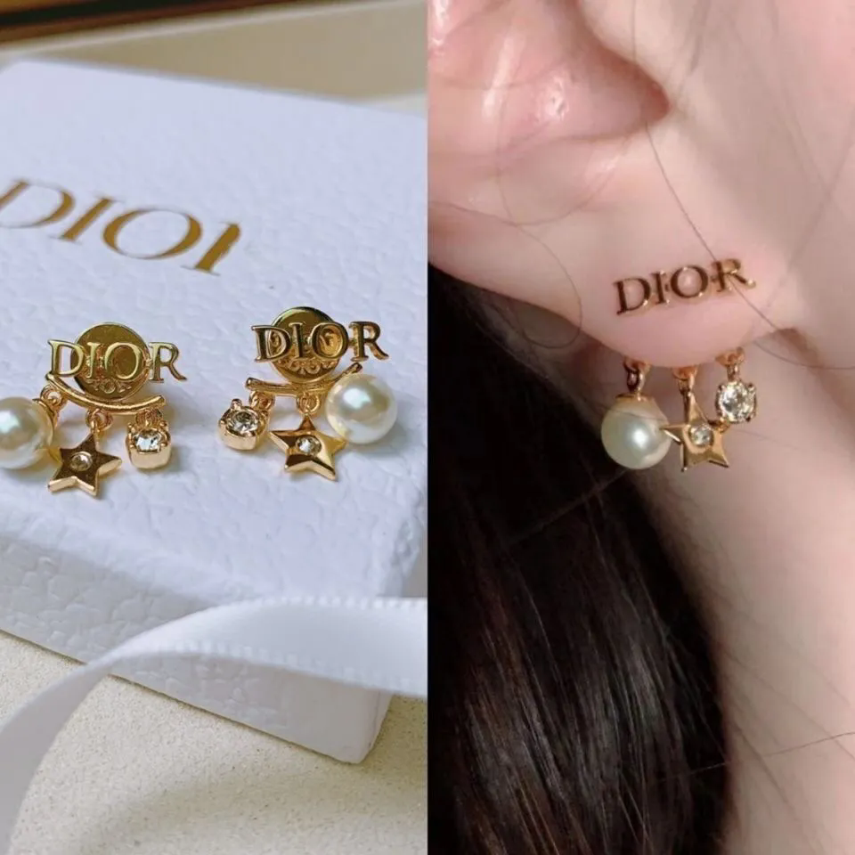 Christian Dior Dio(R) EarringsGold-Finish Metal with White Resin Pearls and White Crystals