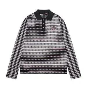 Men's Striped Long Sleeve Polo Shirt Casual Crew Collar Shell Shirt Top