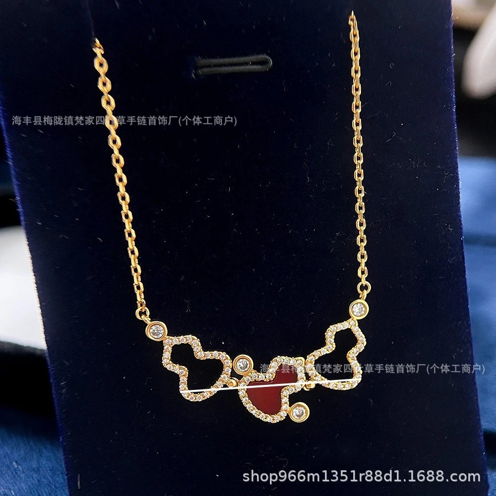 网红同款麒麟三葫芦项链女士镶嵌满钻麒麟红玉髓白贝母锁骨链ins