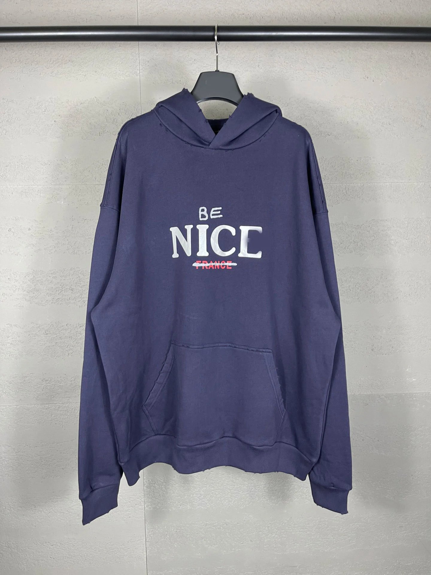 巴黎新款Be NICE印花字母套头连帽卫衣男女款宽松休闲百搭潮
