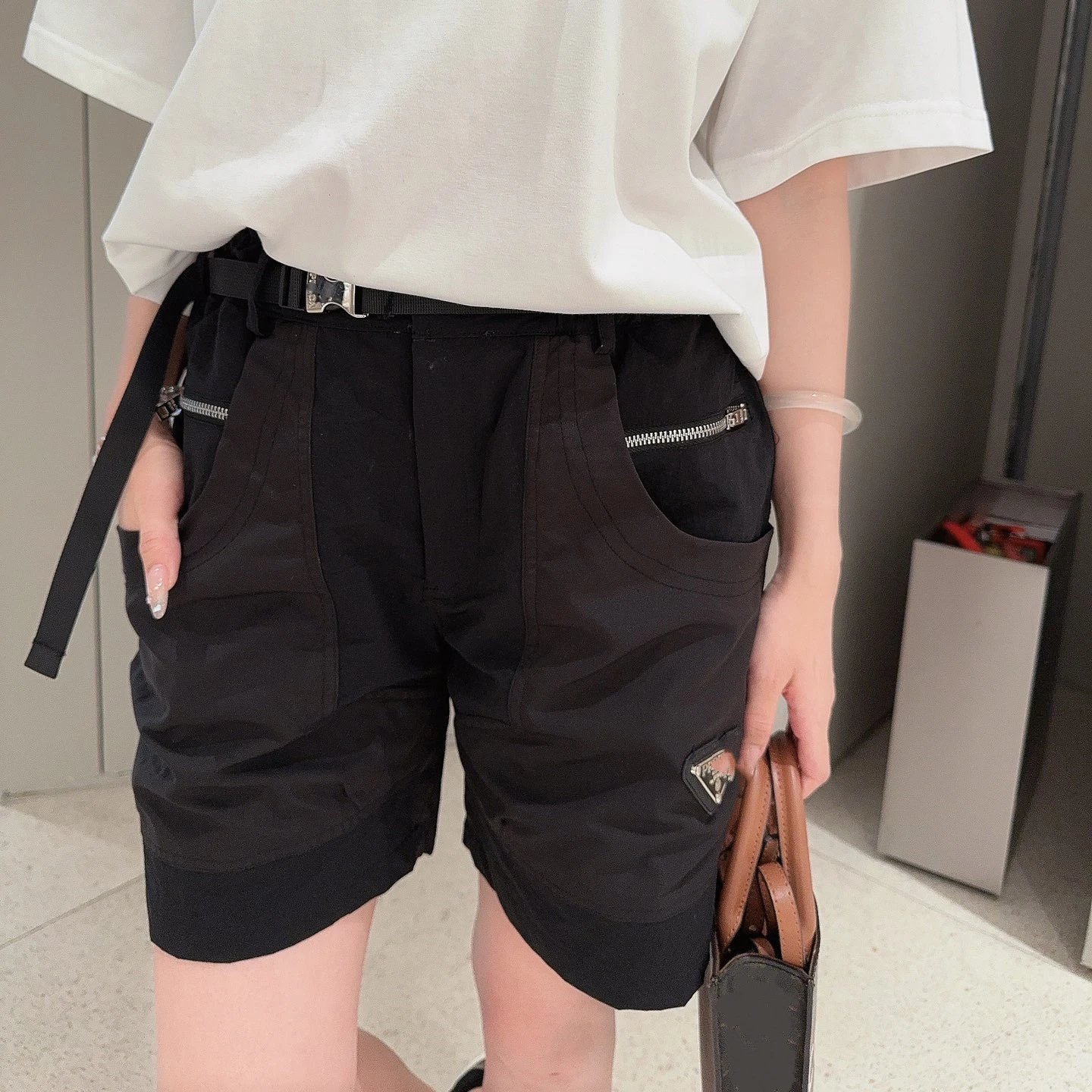 25ss夏季新款P家侧尼龙口袋工装棉质短裤五分裤男女