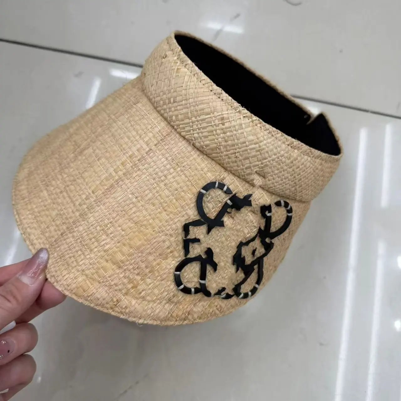 高货新款罗家手缝标棕榈草编宽沿遮阳帽夏季女士手钩拉菲草空顶帽