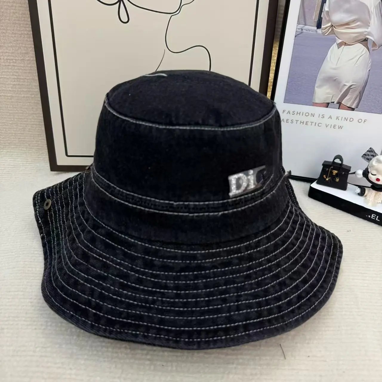 D 家字母新款牛仔渔夫帽韩式时尚百搭遮阳帽男女休闲遮阳大檐盆帽