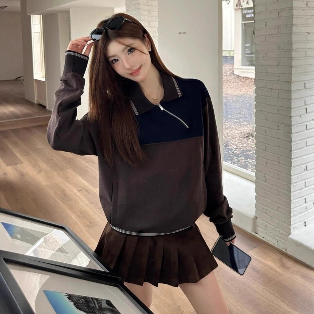 2025秋冬新款MIU缪家拼接撞色长袖侧边拉链卫衣男女