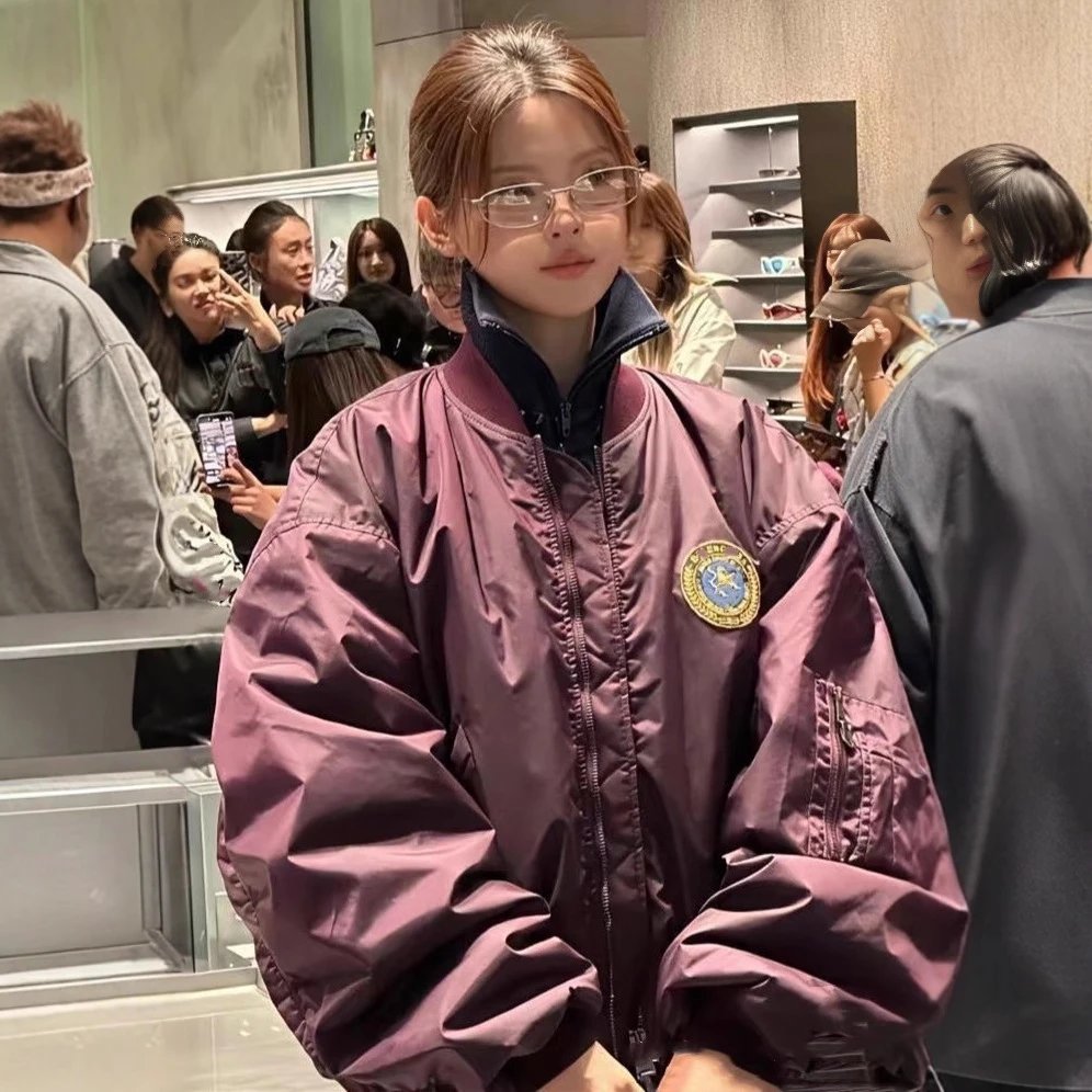 巴黎B家曼联联名款徽章刺绣杨超越同款飞行员飞行服夹克外套