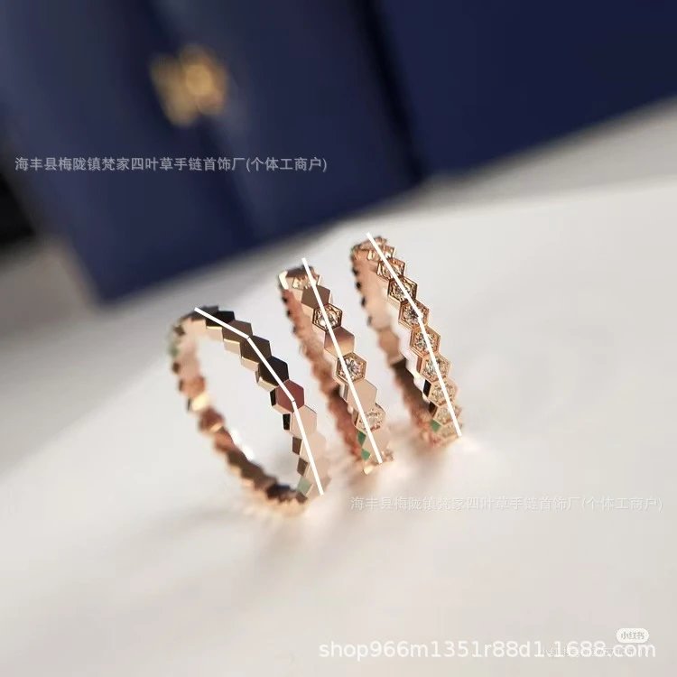 尚美蜂窝戒指 CNC菱角分明 蜂巢叠戴指环高碳钻宋慧乔同款情侣款