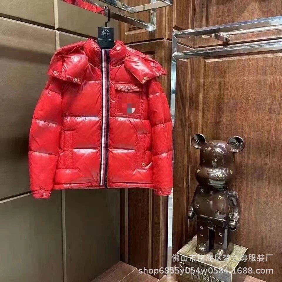 冬季新款蒙家玛雅彩条羽绒服男女同款情侣款加厚连帽保暖外套