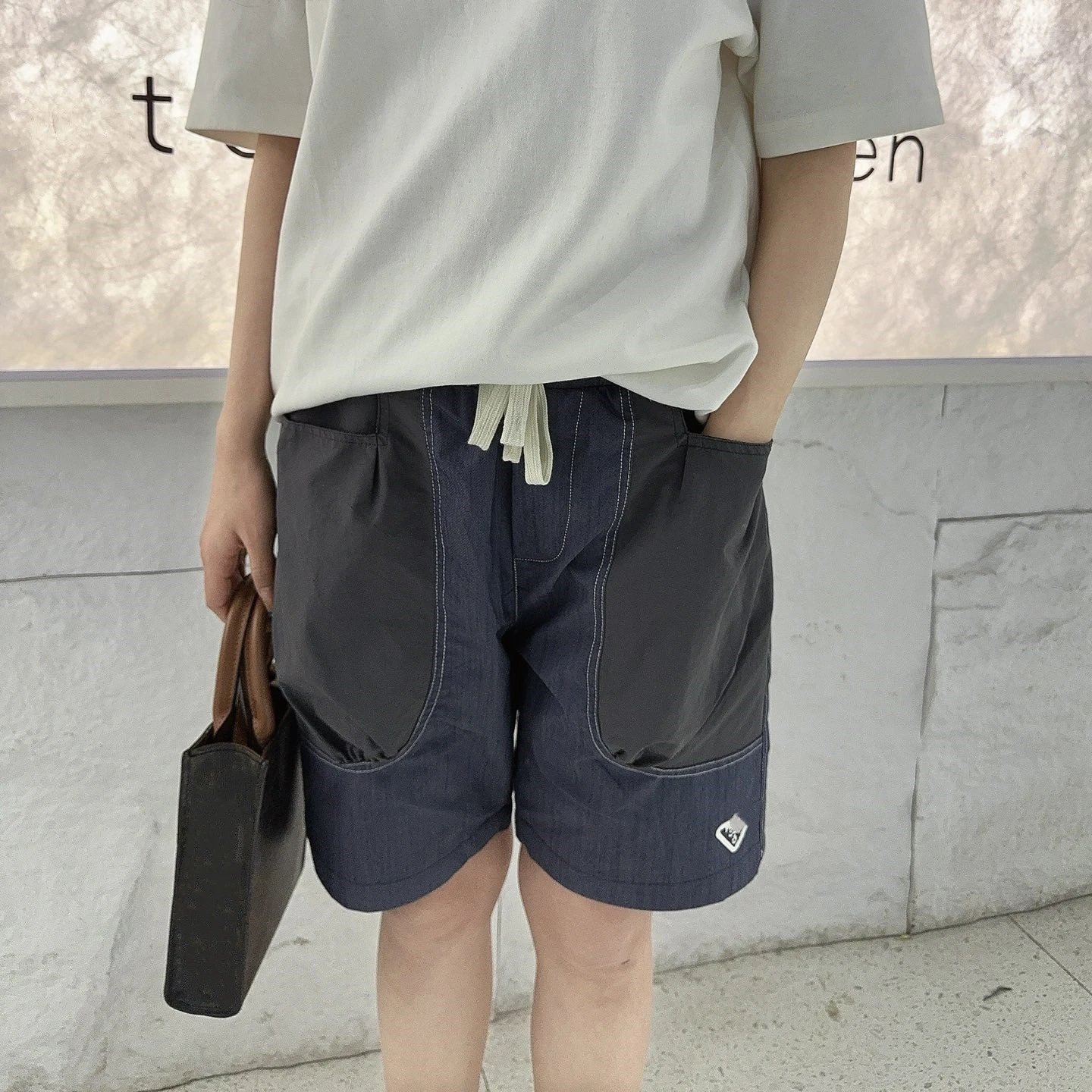 P家工装口袋徽标刺绣拼接撞色短裤卫裤五分裤男女
