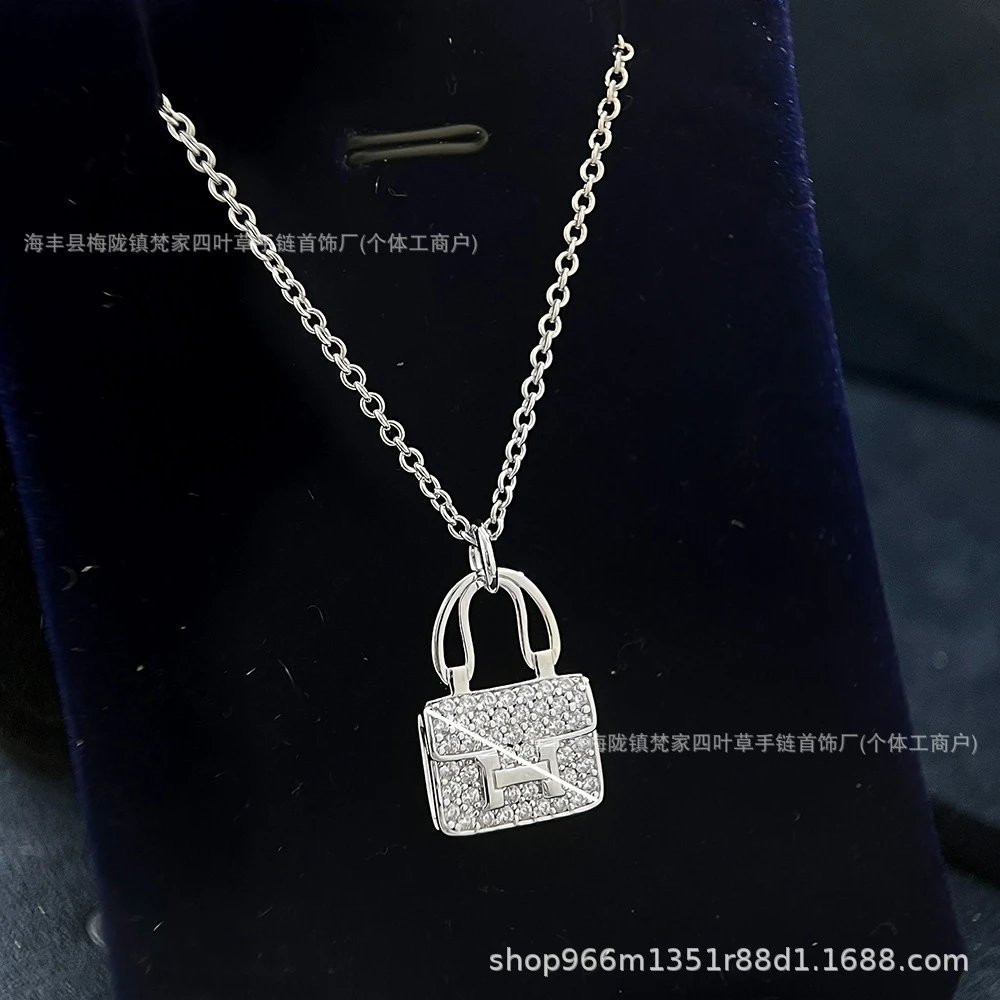 新款v金H康康包包项链女轻奢高级感18k玫瑰金锁骨链潮