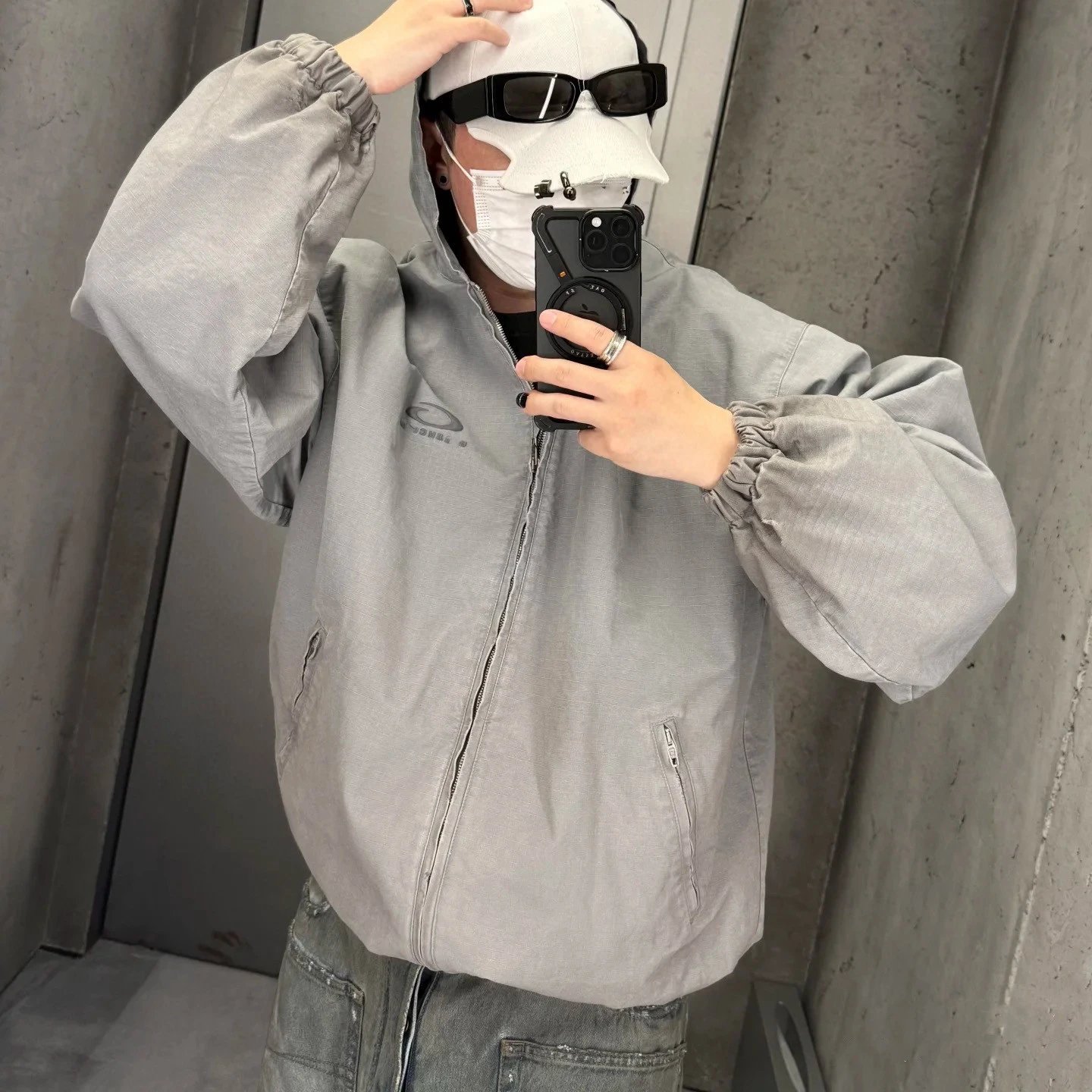 25Fw巴黎B家圆环长袖LOGO脏灰色格纹夹克外套男女