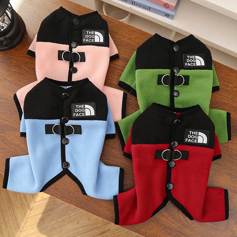 宠物狗狗衣服猫咪用品新款秋冬摇粒绒保暖四脚绒衣可牵引泰迪比熊