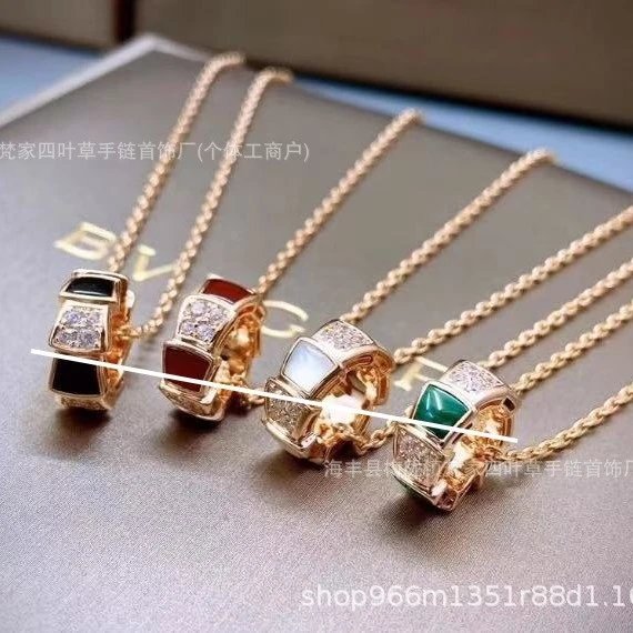 宝家灵动蛇骨项链单圈镶钻贝母红玉髓纯银孔雀石简约感锁骨链
