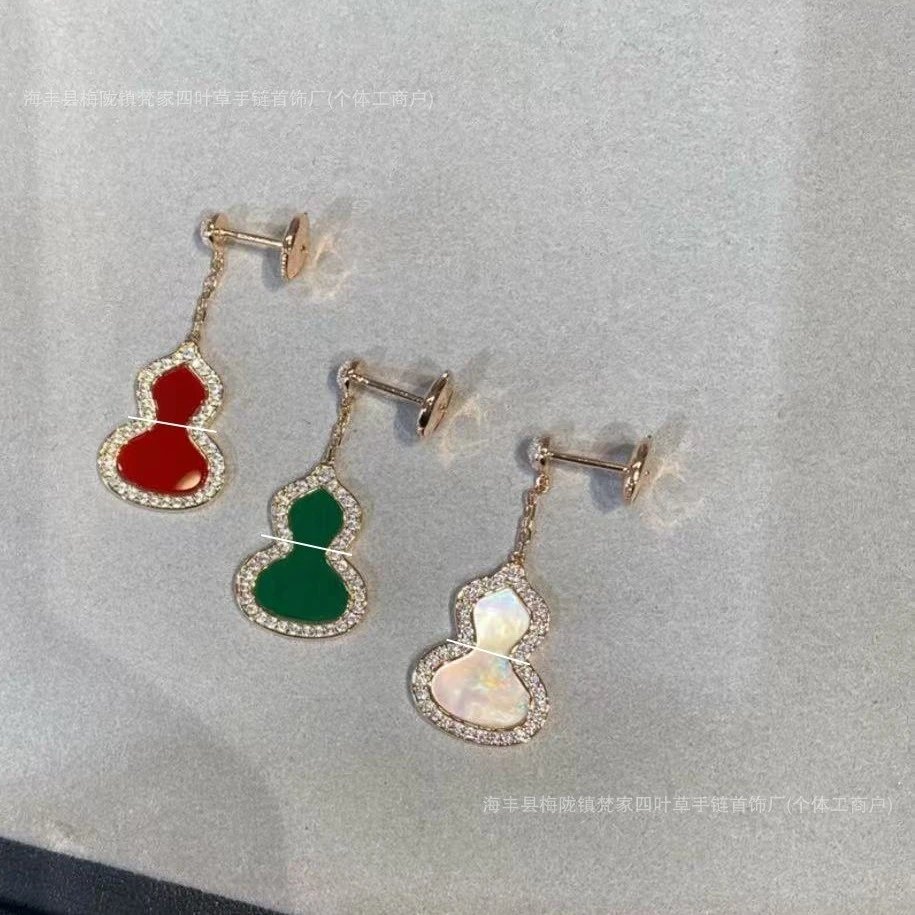 麒麟葫芦耳钉镀18k玫瑰金耳环长款耳坠红玛瑙耳饰中号轻奢ins
