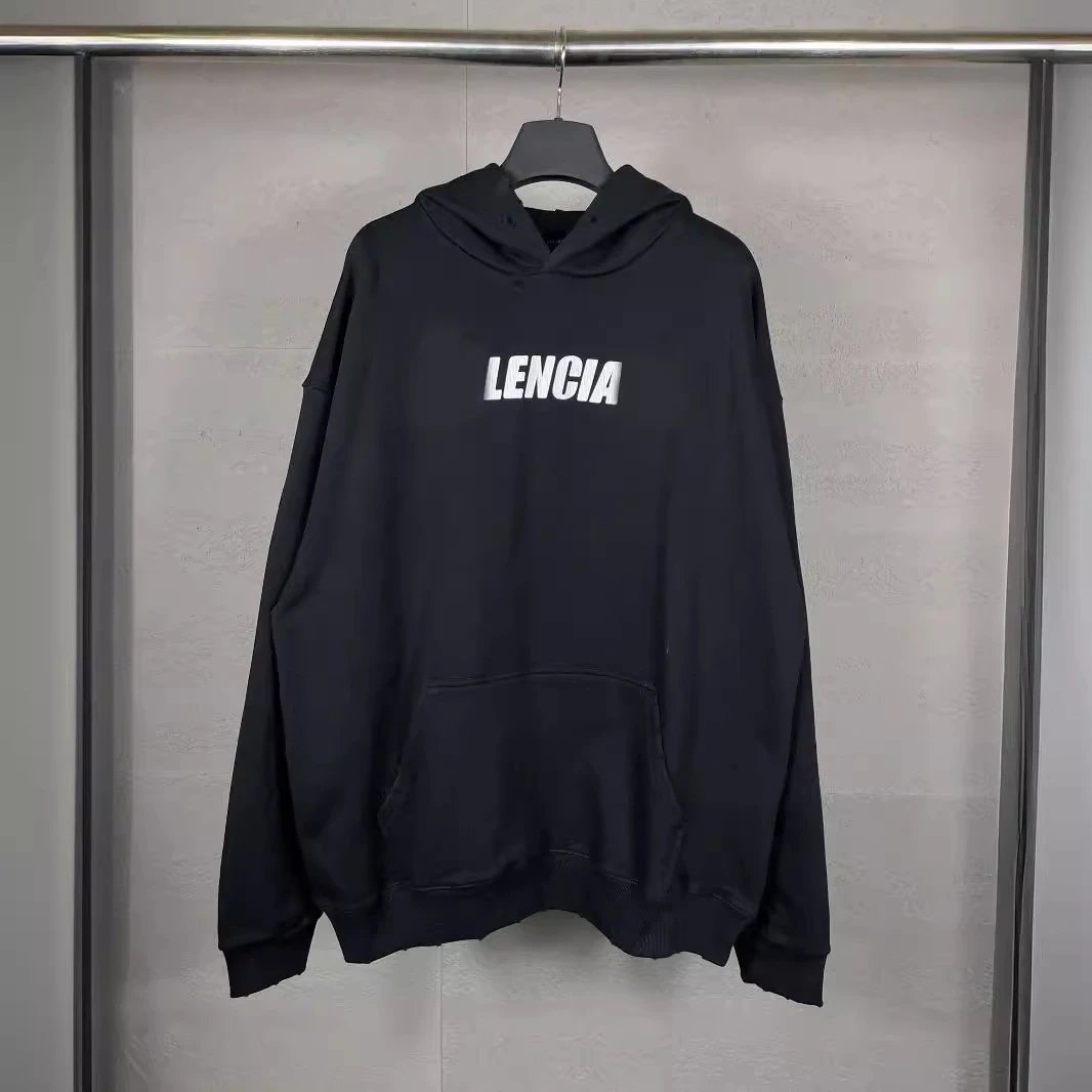 秋冬巴黎经典字母LOGO印花做旧磨烂连帽卫衣男女款情侣款潮流帽衫